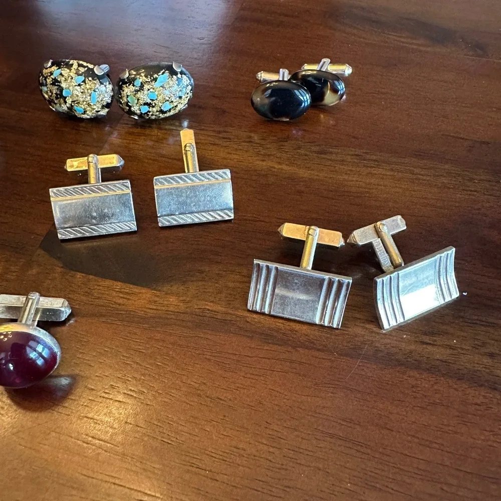 Vintage Cufflinks Swank Mixed Metal Stone Glass MCM Horse Red Black 9 Pair